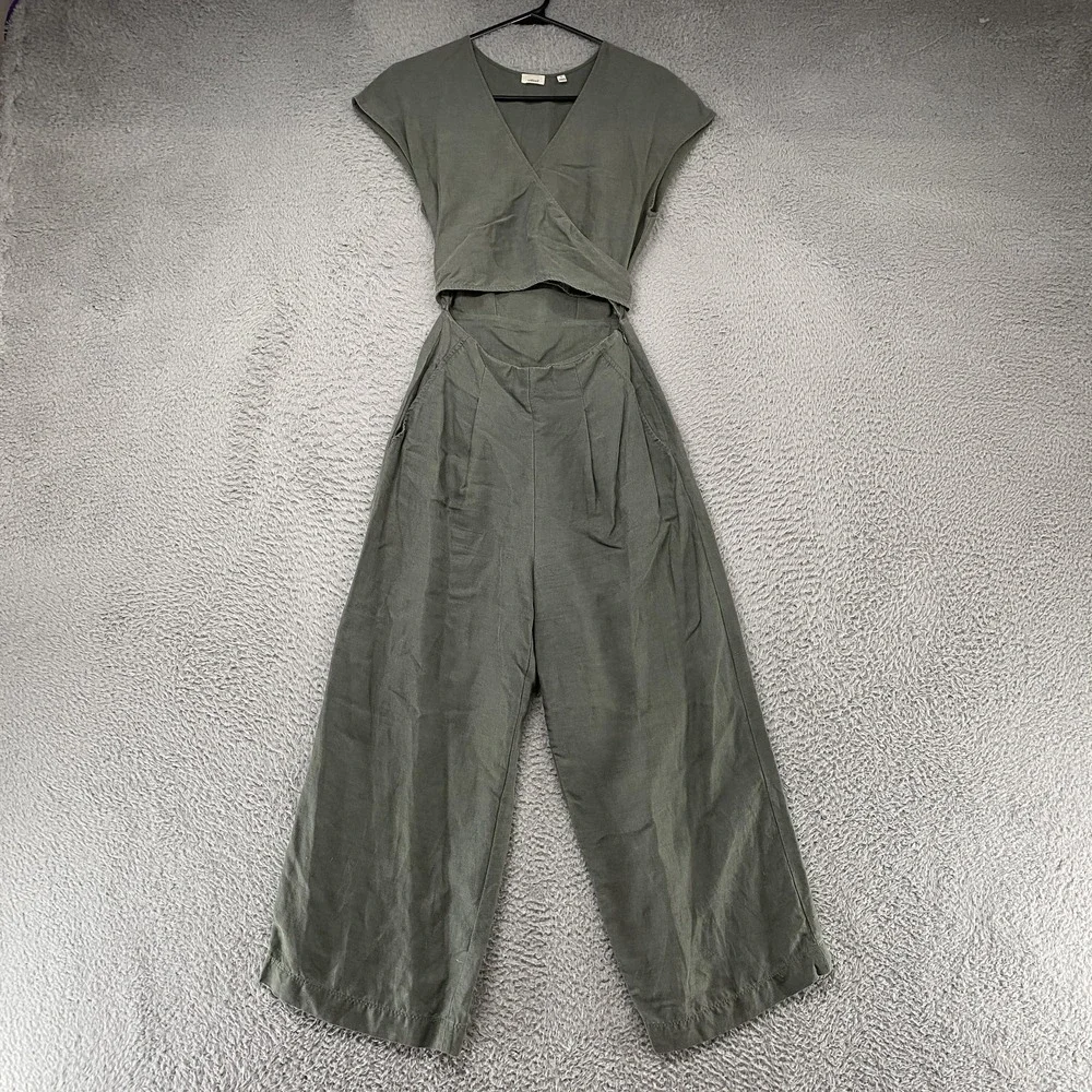 Wilfred Jumpsuit Womens 0 Aritzia Brax V Neck‎ Wide Leg Cutout Linen Ankle